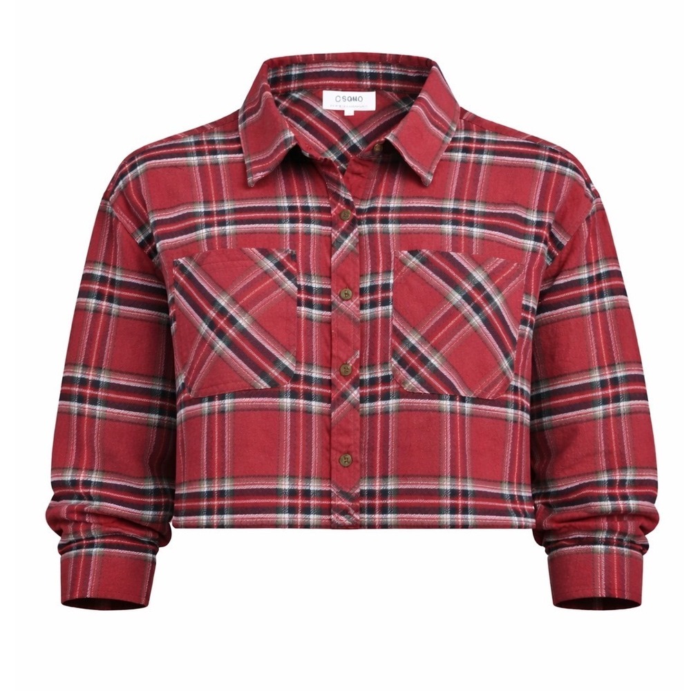 Cropped Flannel red plaid Shirt Jacket Large grandpa Grunge Streetwear casual